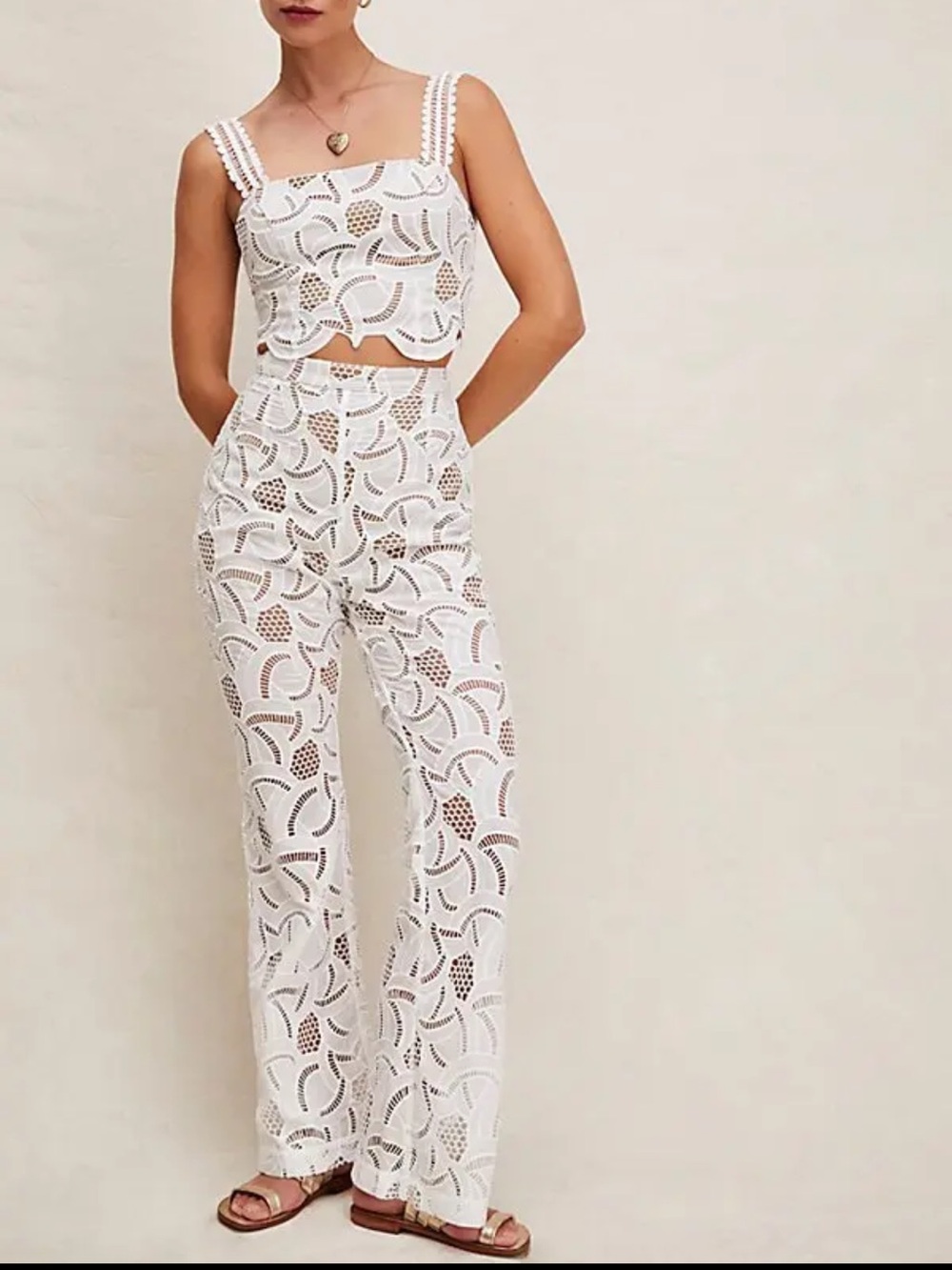 ELLIATT Renewal White Crochet High-Rise Wide-Leg Pants